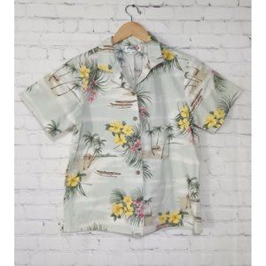 Vintage Hawaii Shirt Women's M Floral Design Wooden Buttons Kilam USA